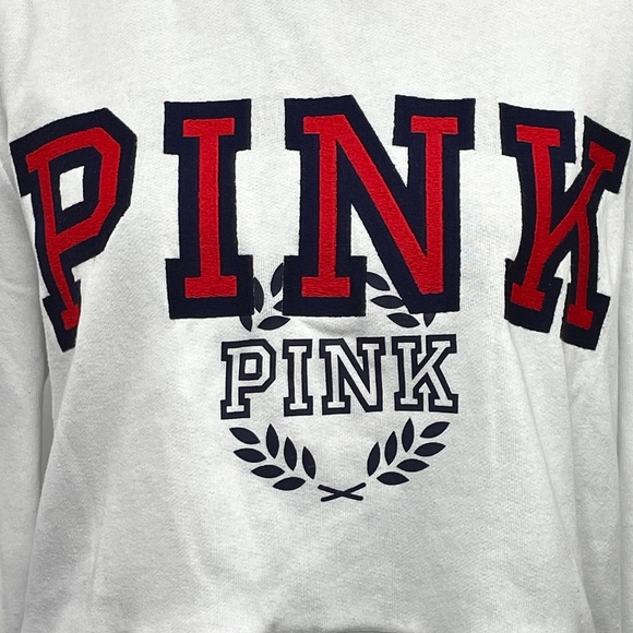 PINK Victoria’s Secret Logo Cropped Sweatshirt L White Colorblock Crewneck Y2K - Picture 2 of 8